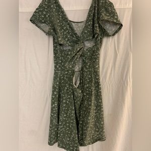 Flowy flower dress, green, open back
